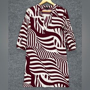 Banana Republic Shift Dress Women Small 3/4 Sleeve Stretch Burgundy White Wave